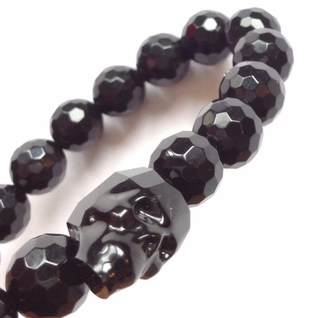 Swarovski Crystal Skull With Onyx Stretch Bracelet