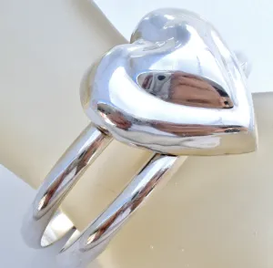 Taxco Sterling Silver Heart Cuff Bracelet Vintage