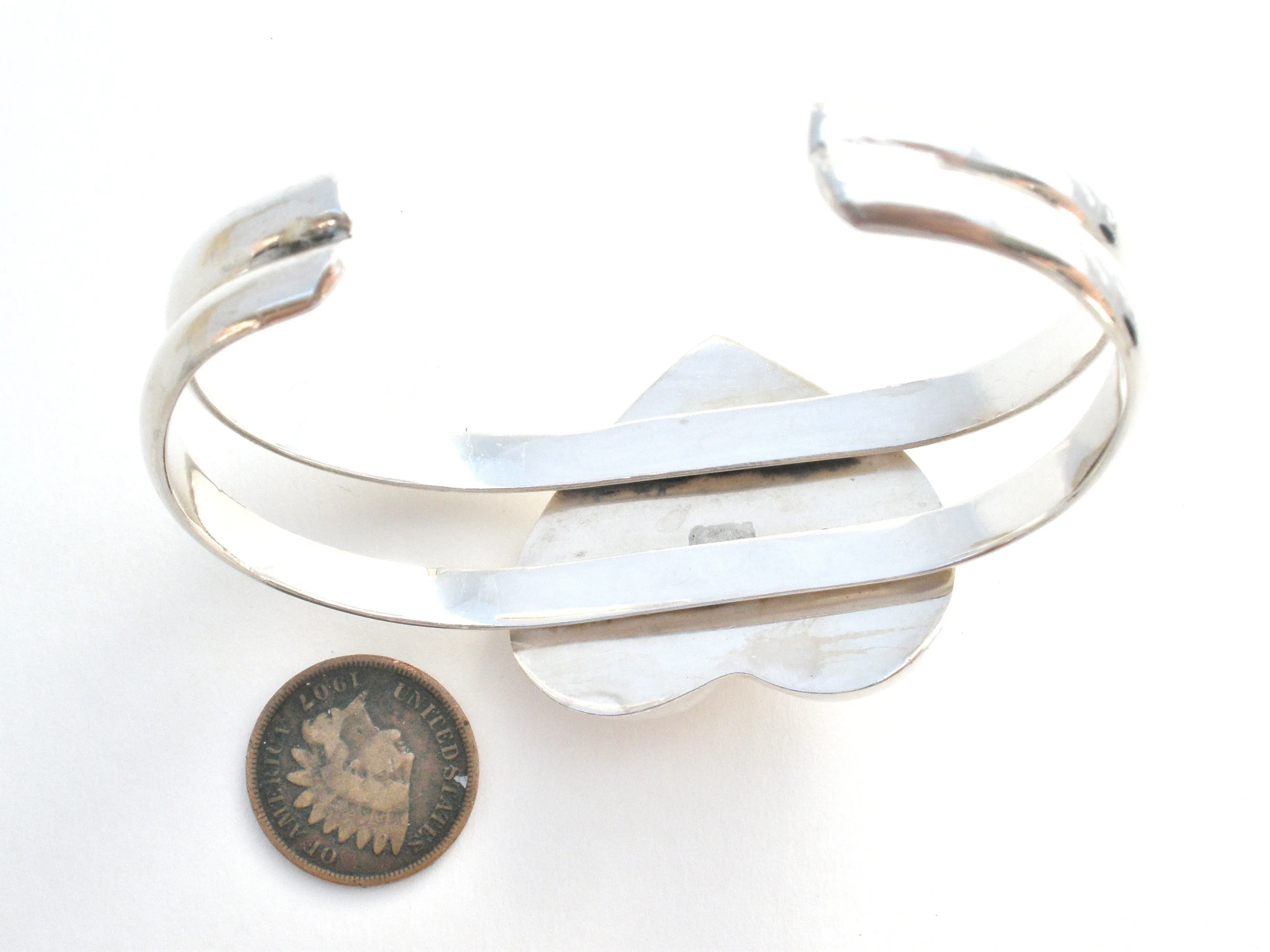 Taxco Sterling Silver Heart Cuff Bracelet Vintage