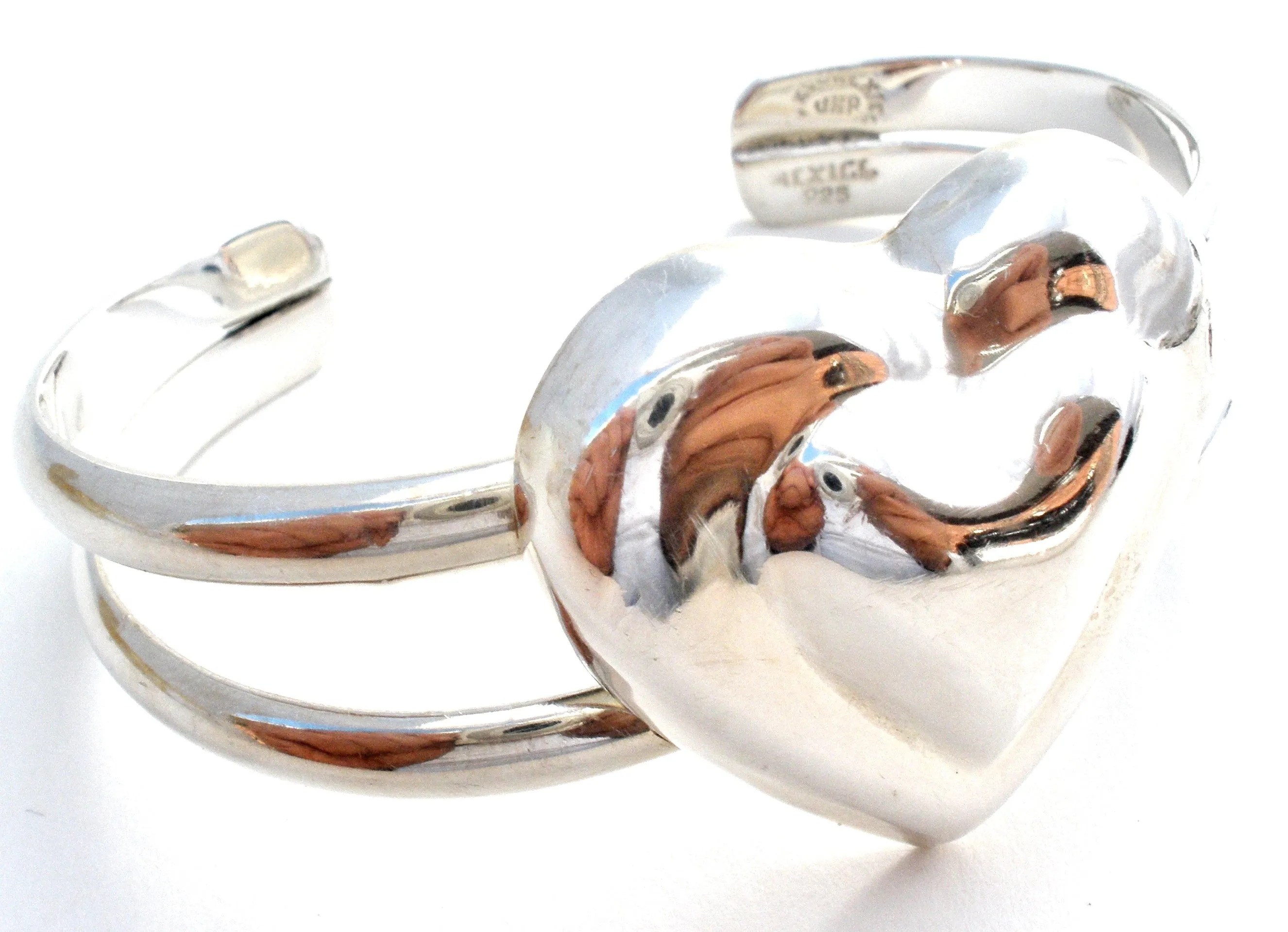 Taxco Sterling Silver Heart Cuff Bracelet Vintage
