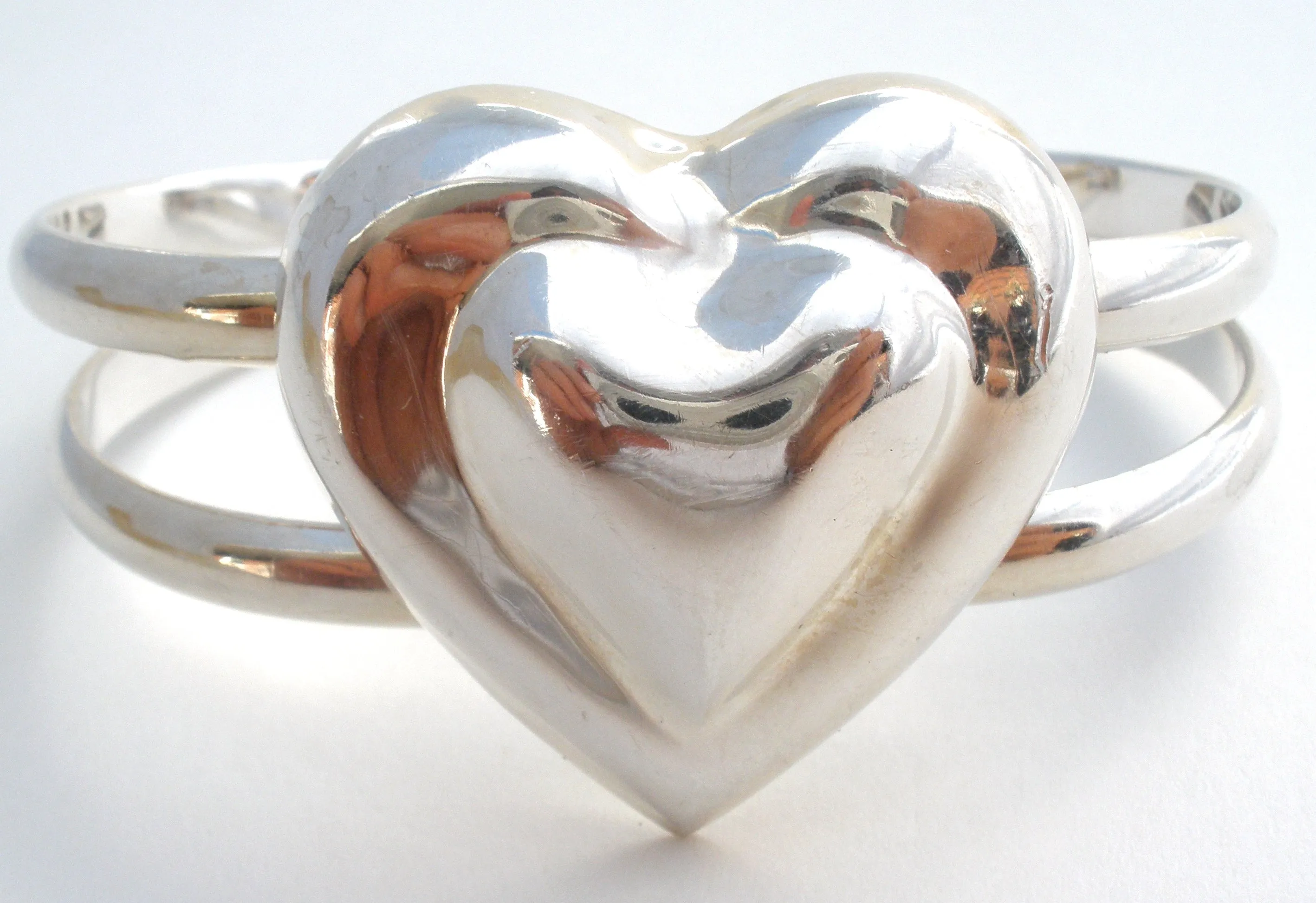 Taxco Sterling Silver Heart Cuff Bracelet Vintage