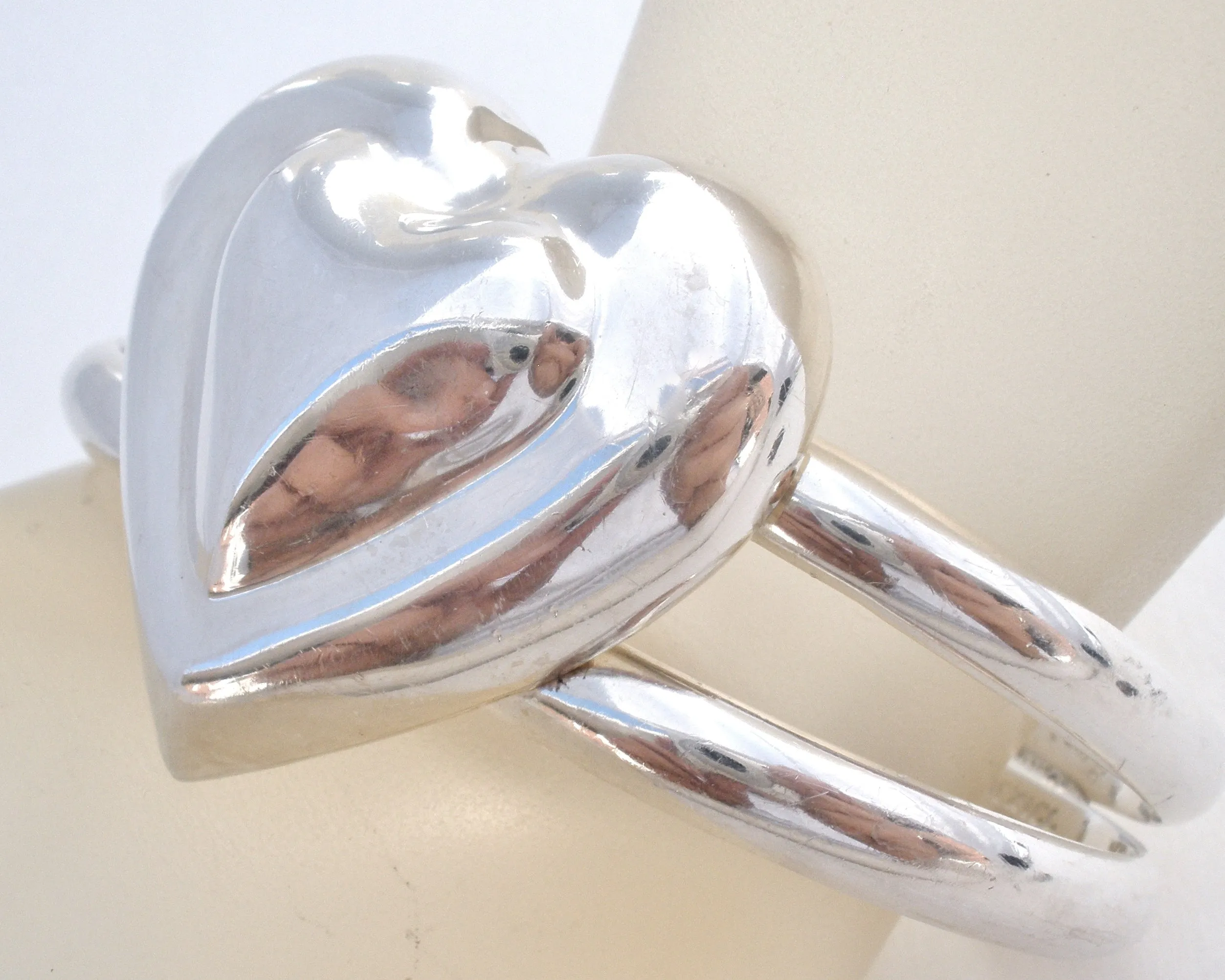 Taxco Sterling Silver Heart Cuff Bracelet Vintage