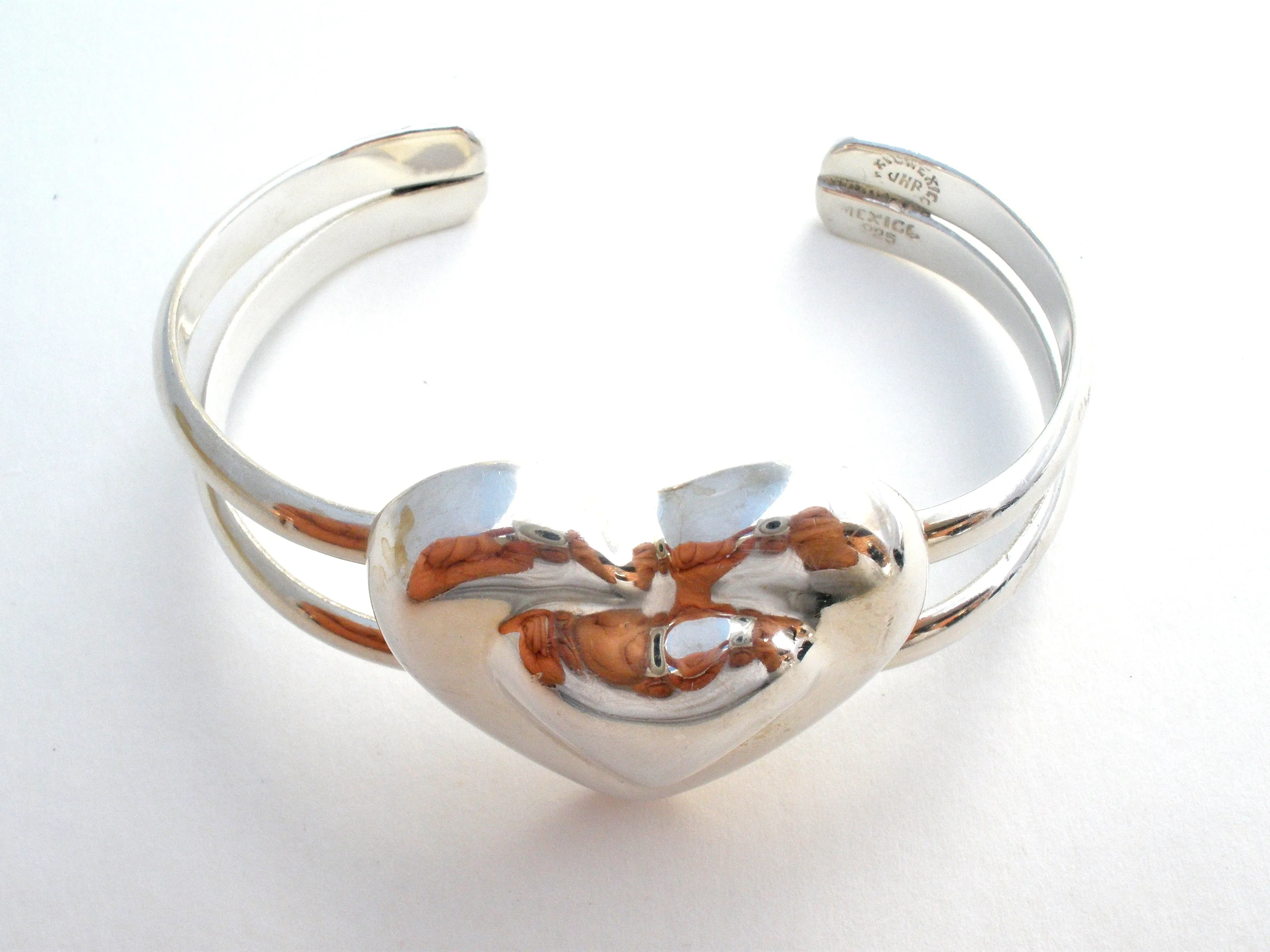 Taxco Sterling Silver Heart Cuff Bracelet Vintage