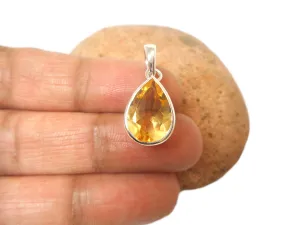 Teardrop Shaped Citrine Sterling Silver 925 Gemstone Pendant