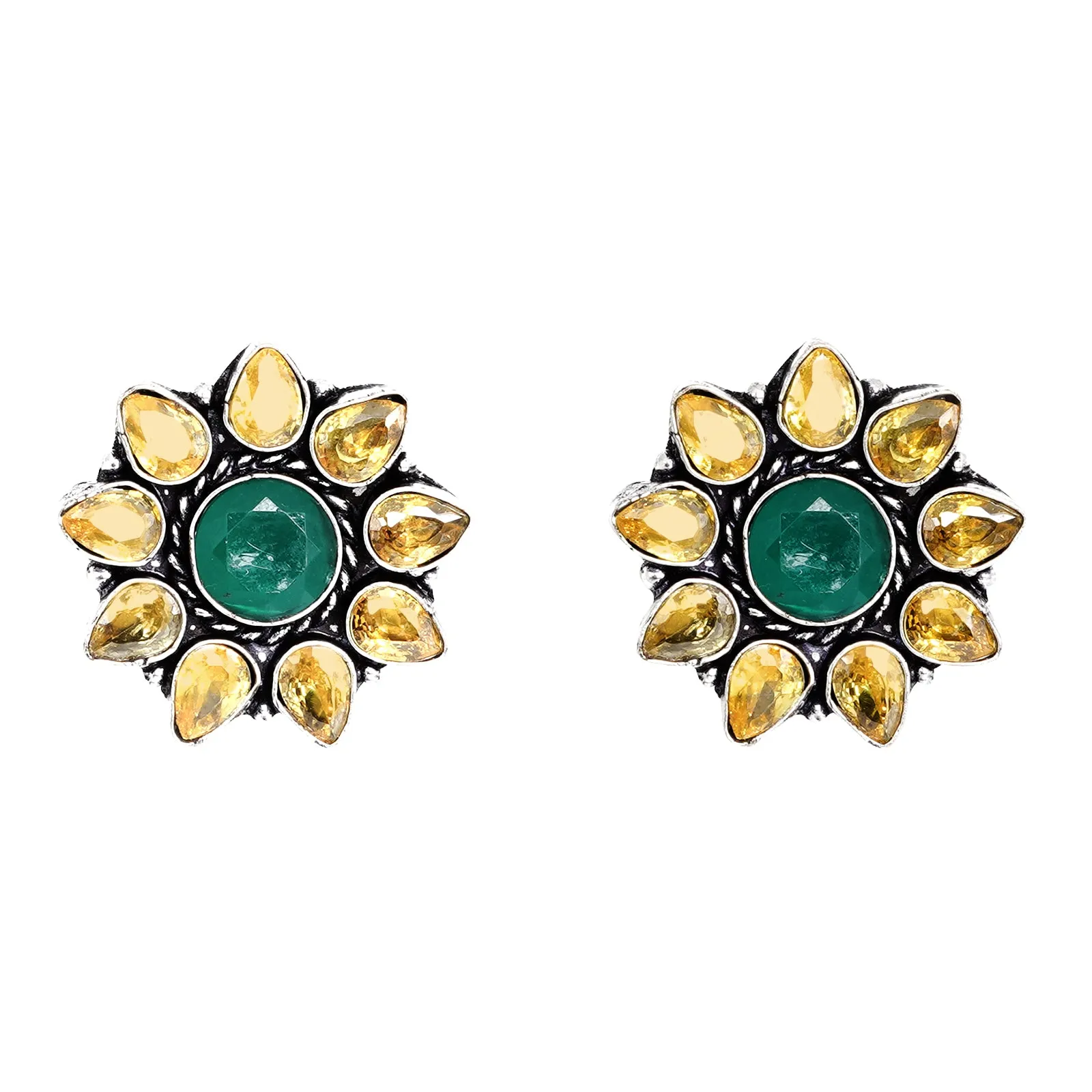 Teejh Hrida Yellow Stone Silver Oxidised Stud Earrings