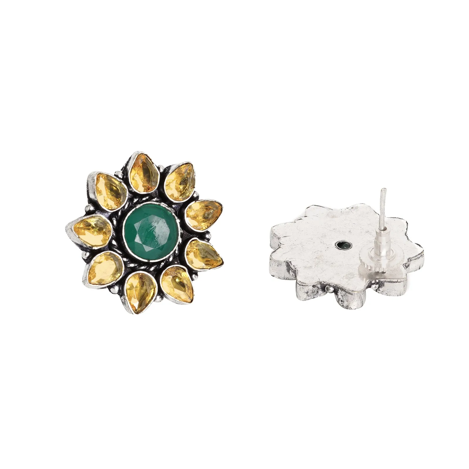 Teejh Hrida Yellow Stone Silver Oxidised Stud Earrings