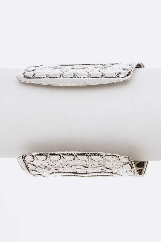 TEEK - Silver/White Genuine Stone Engraved Cuff Bangle