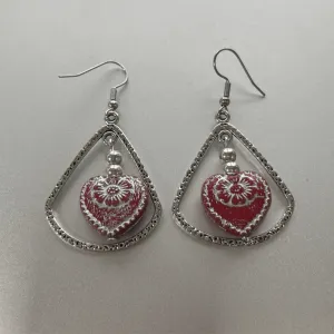 Vintage Red Heart Hoop Earrings Made in USA