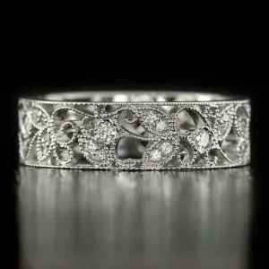VINTAGE STYLE DIAMOND ART NOUVEAU FLORAL WEDDING BAND COCKTAIL RING ETERNITY