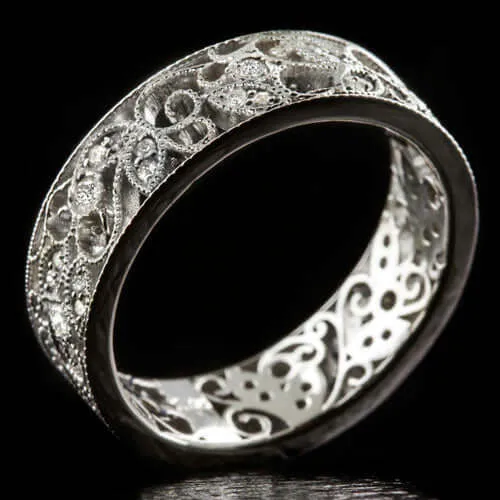 VINTAGE STYLE DIAMOND ART NOUVEAU FLORAL WEDDING BAND COCKTAIL RING ETERNITY