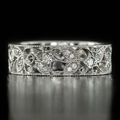 VINTAGE STYLE DIAMOND ART NOUVEAU FLORAL WEDDING BAND COCKTAIL RING ETERNITY