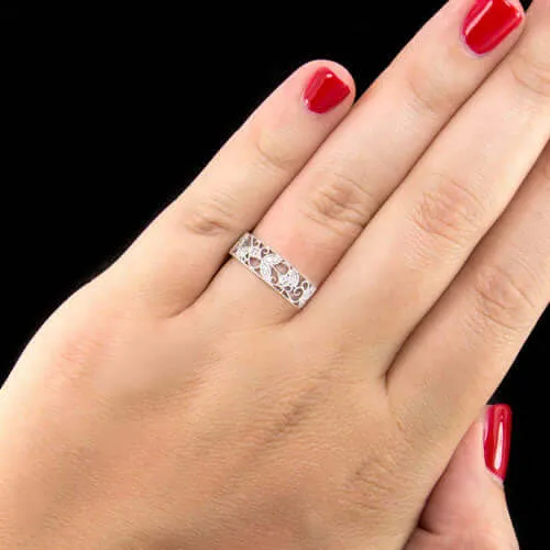 VINTAGE STYLE DIAMOND ART NOUVEAU FLORAL WEDDING BAND COCKTAIL RING ETERNITY