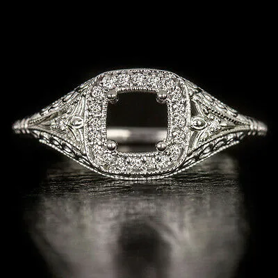 VINTAGE STYLE DIAMOND RING SETTING CUSHION ROUND ENGAGEMENT COCKTAIL FILIGREE