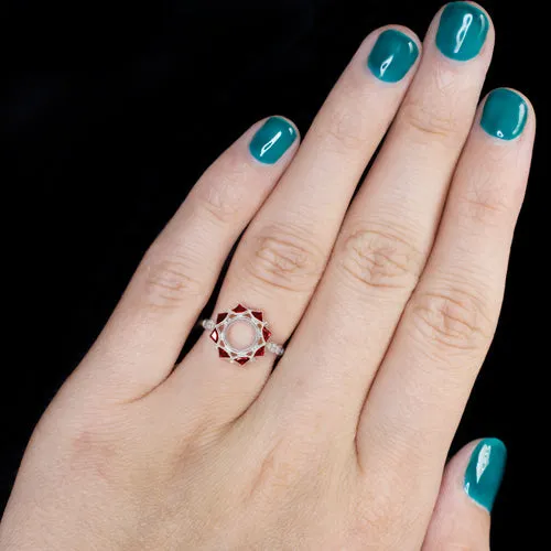 VINTAGE STYLE DIAMOND RUBY COCKTAIL HALO ENGAGEMENT RING SETTING ART DECO 6.5M