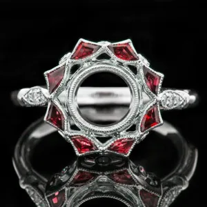 VINTAGE STYLE DIAMOND RUBY COCKTAIL HALO ENGAGEMENT RING SETTING ART DECO 6.5M