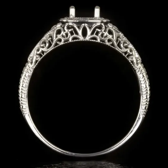 VINTAGE STYLE ROUND DIAMOND PLATINUM ENGAGEMENT RING SETTING CUSHION ENGRAVED 5M