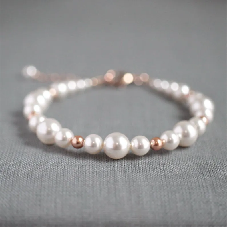 White and Rose Gold Pearl Bracelet