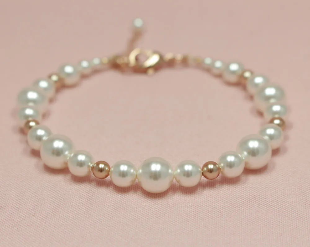 White and Rose Gold Pearl Bracelet
