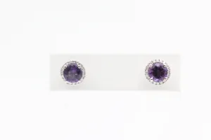 White Gold Amethyst Halo Earrings