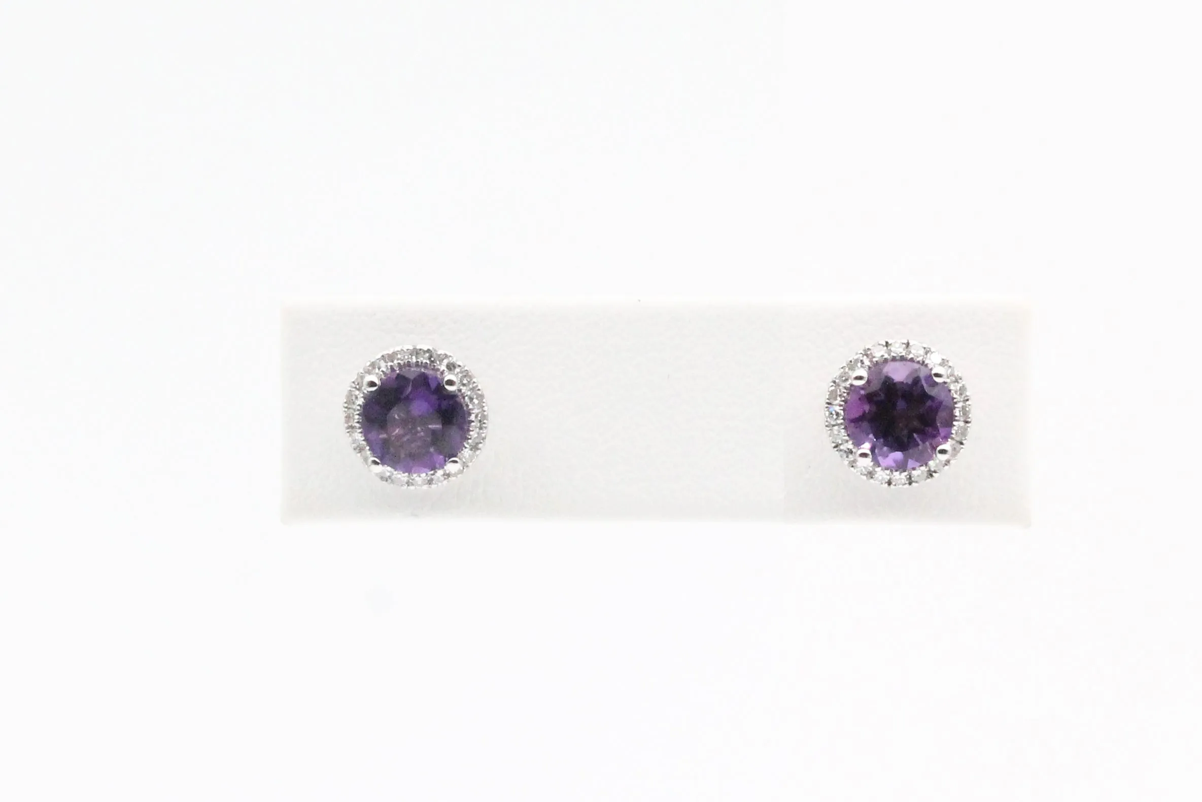 White Gold Amethyst Halo Earrings