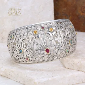 Wild Flowers Gold Bezel Cuff Bracelet