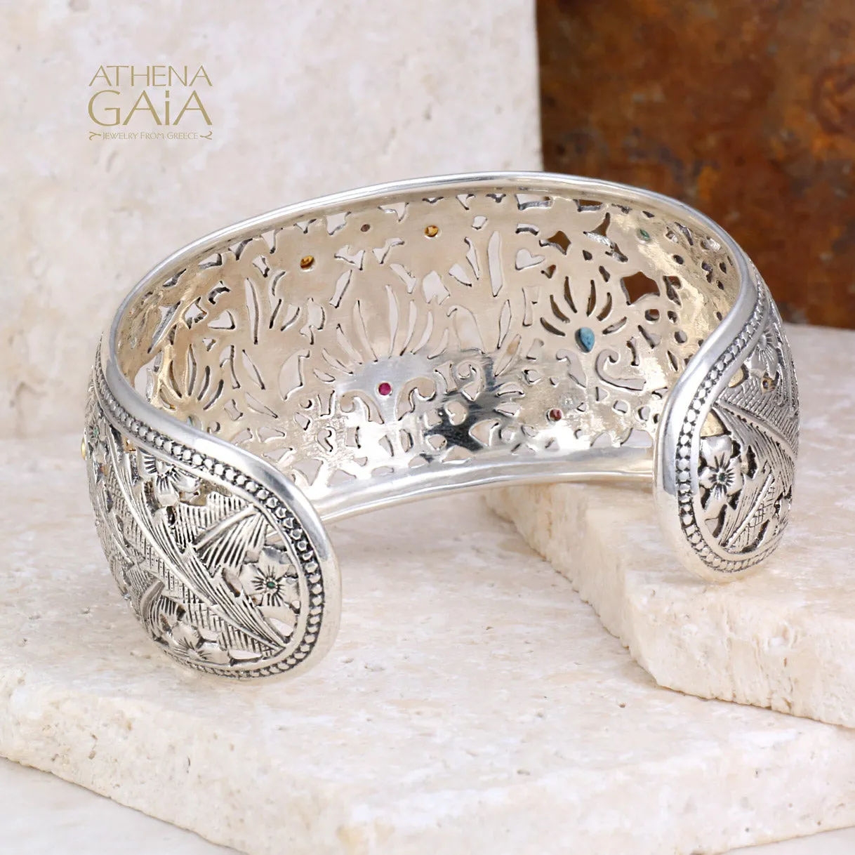 Wild Flowers Gold Bezel Cuff Bracelet