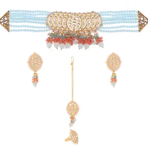 Yellow Chimes Jewellery Set for Women | Traditional Blue Beads Choker Necklace Set | Ethnic Gold Plated Choker Set for Girls Birthday Gift for Girls & Women Anniversary Gift for Wife
